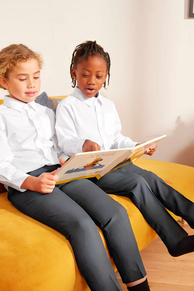 OKULCUBABA Висока талия, еластични, удобни сиви панталони за момчета - редовн...