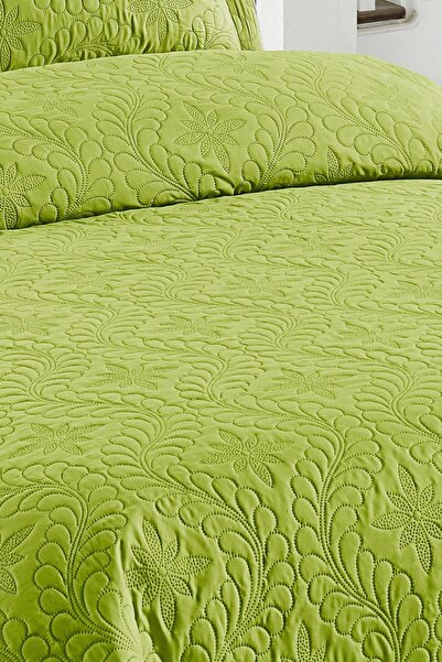 Örtüm Ivy Fıstık Yeşili Çift Kişilik Microfiber Kapitone Yatak Örtüsü