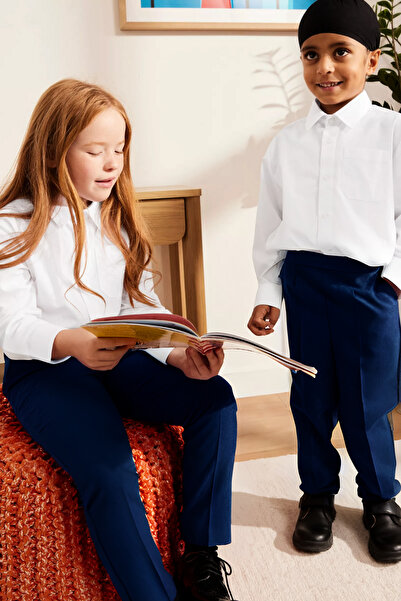 OKULCUBABA Висока талия, еластична материя - Модерни тъмносини детски пантало...