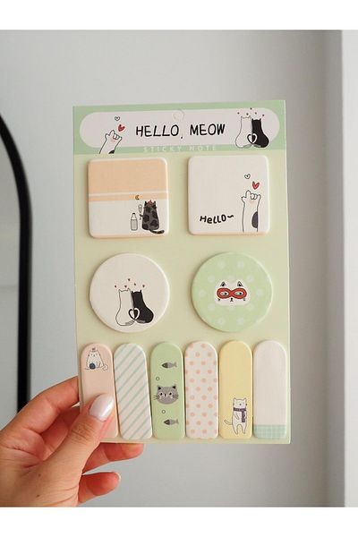 Planet Butik Green Cat Designed Post-it Set
