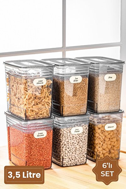 Vienev Etiketli 6lı Set Strip Mega Boy Erzak Saklama Kabı 3,5 Litre Antrasit