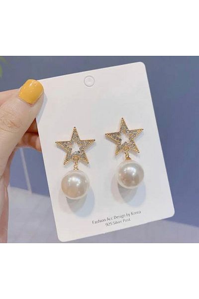 G Sport POLO GolD Color pearl Dangle Star DetaileD Knot Earrings