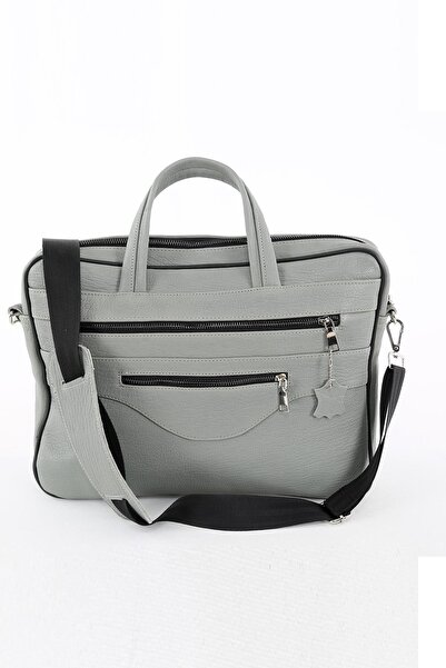 DERİNSS Derinss Dub3022 - Gray Genuine Leather Laptop and Briefcase