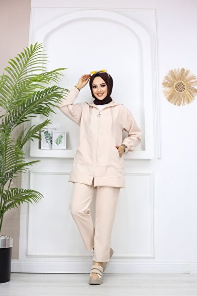 PİNK FLY Set de trening dublu hijab pentru femei, cu buzunar cangur