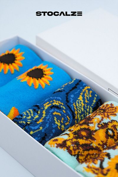 STOCALZE Organic Cotton Mixed Color Flower and Night Patterned Art Themed 5-Piece Socks Set