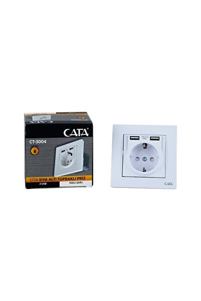 Cata CT-3004 Cata Sıva Altı Çift USB'Lİ Topraklı Priz Hızlı Şarj 2.4A