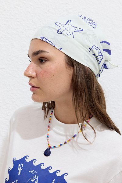 Manuka Blau gemusterter Baumwollschal Shellfish