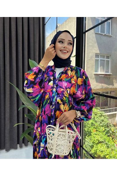 KAYSERİ butiksosyete38 Cotton Hijab Viscose Dress - Colorful