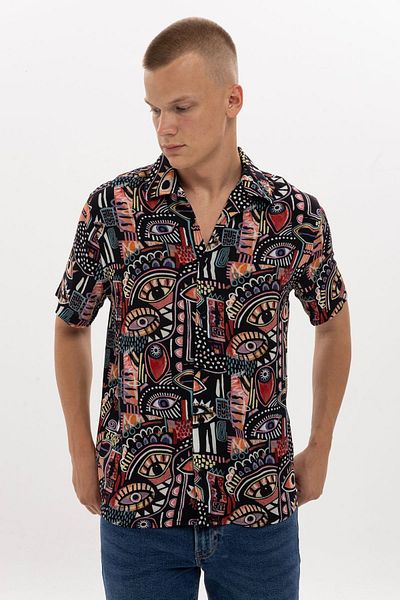 S-Ponder Men's Viscose Short Sleeve Shirt - Eye Pattern