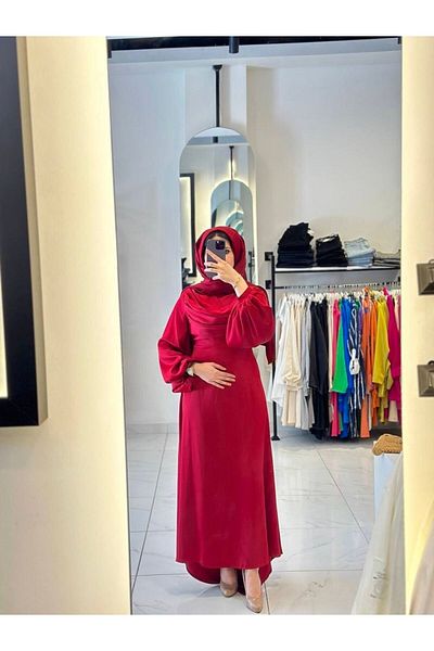 Ahel Tasarım Ahel Burgundy Degaje Collar Dress