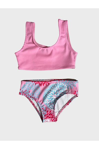 Fil Kids Pink Leaf Patterned Girl's Bikini Set