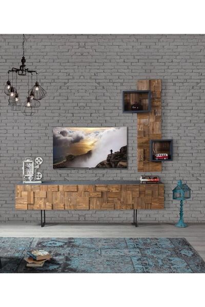 Prusa Dekor Puzzle 2 Parçalı Tv Ünitesi Doğal Ladin Ahşap