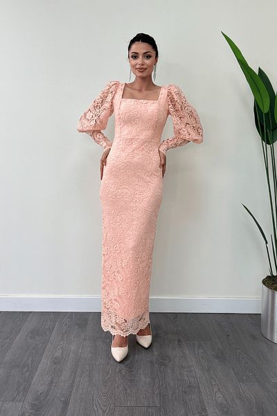 giyimmasalı Guipure Lace Fabric Balloon Sleeve Pencil Dress - PUDRA