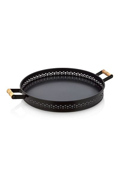 EVSTYLE Black Metal Village 38 cm Wrought Iron Tray