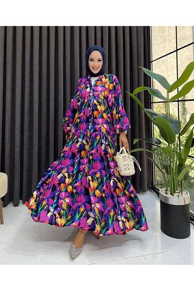 KAYSERİ butiksosyete38 Cotton Hijab Viscose Dress - Colorful