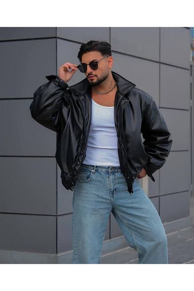 JESS PLUS Новосезонно мъжко кожено яке тип oversize