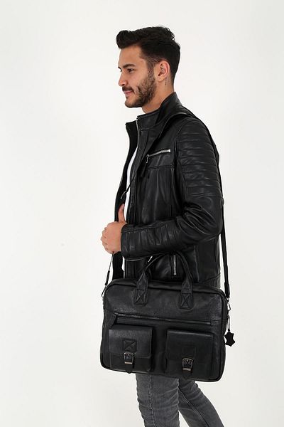 DERİNSS Derinss Dub3011 - Genuine Leather Black Laptop and Briefcase
