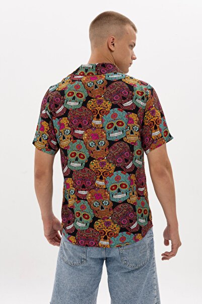S-Ponder Men's Mexican Kurufaka Print 100% Viscose Short Sleeve Shirt