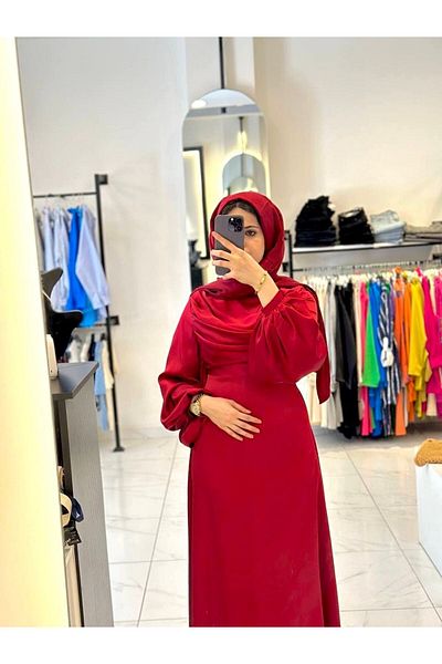 Ahel Tasarım Ahel Burgundy Degaje Collar Dress