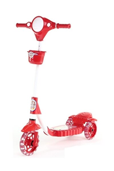 Genel Markalar Sepetli Silikon 3 Tekerlekli Kırmızı Frenli Çocuk Scooter
