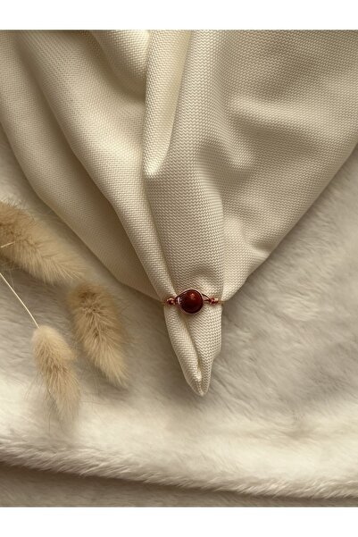 PelvedDesign Kırmızı Jasper Taş Ayarlanabilir Tel Yüzük El Yapımı