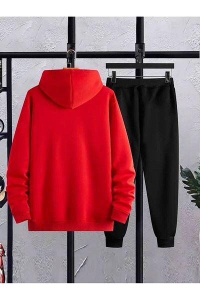 CAST COLLECTİON mEn's BlacK SwEat REd TracKsuit SEt - Usa
