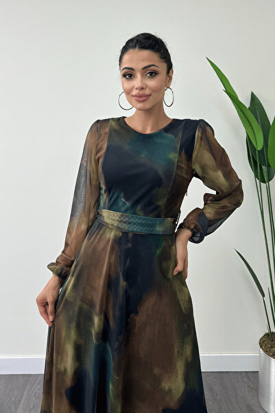 giyimmasalı Миди рокля от тюл с обло деколте - КАФЯВО