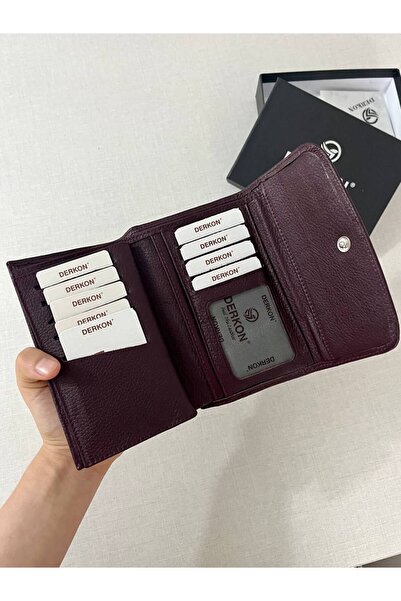 DERKON Portofel de dama din piele naturala de marime medie