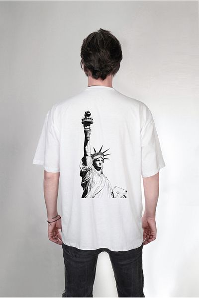 Darkia Double Sided White Oversize T-shirt - Freedom Statue Printed