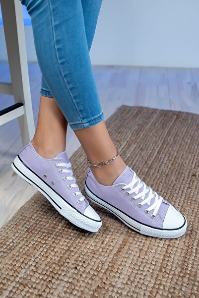 Shupe Kadın Lila Kısa Keten Convers Model Spor Ayakkabı Keten Sneaker