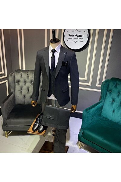 Terziayhan Καπνιστό κοστούμι Slimfit σετ κοστούμι με γιλέκο με 5 κουμπιά