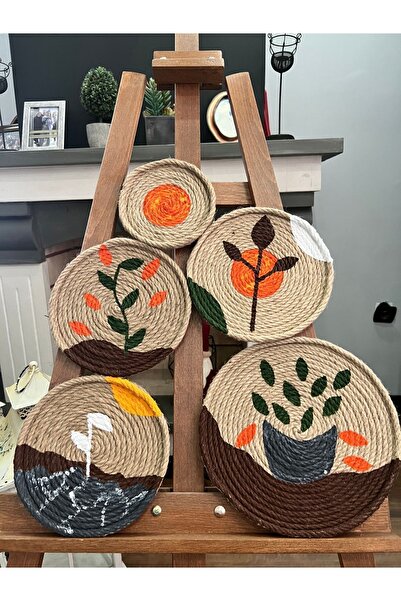 SBN Tasarım Afrika Tabağı, hasır tabak, bohem tasarım 5 parça set SBN000110