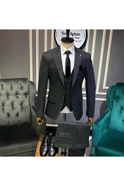 Terziayhan Καπνιστό κοστούμι Slimfit σετ κοστούμι με γιλέκο με 5 κουμπιά