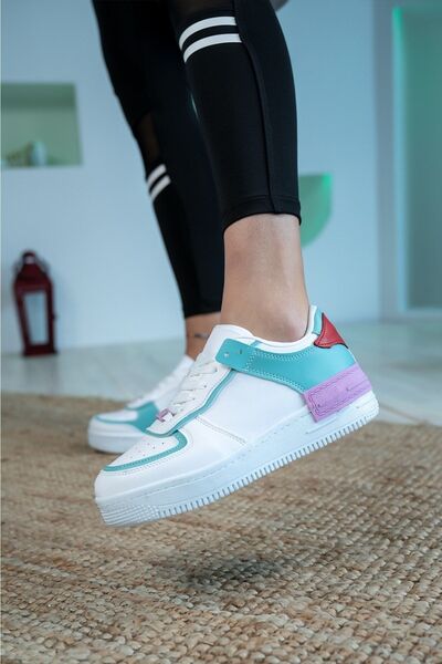 Shupe Kadın Beyaz Yeşil Kırmızı Renkli Air Taban Spor Ayakkabı Sneaker