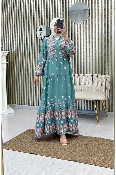 Moda Krash Patterned Raincoat Viscose Dress - Authentic