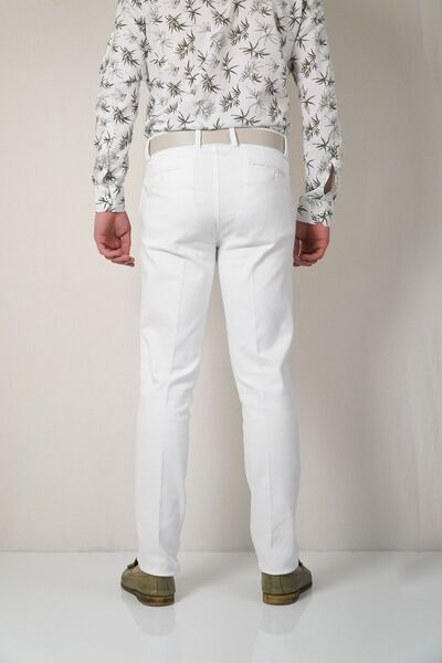 Bomonti Ανδρικό εύκαμπτο παντελόνι Yancep με λεπτό σχέδιο White Battal
