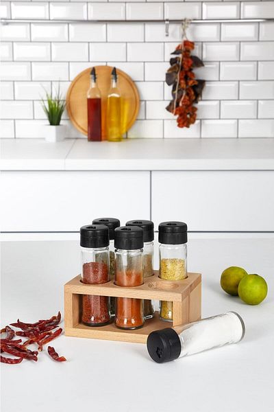 woodsy 6-Piece Spice Set, Spice Rack Set with Wooden Stand