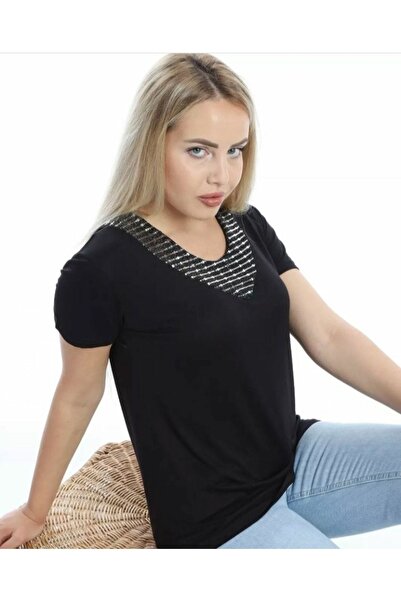 Te&Te Kadın Siyah Yakası Sim Detaylı Bluz