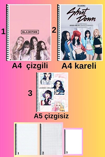 animeandyourworld blackpink 3 adet defter seti A4 büyük boy 72 sayfa çizgili_...