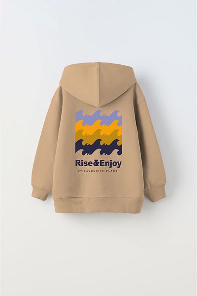 The Champ Clothing Hooded Fleece Rise And Enjoy Printed Beige Unisex Παιδική φούτερ με κουκούλα