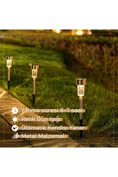 MENFRY Gün Işığı Sarı Ledli Solar Güneş Enerjili Bahçe Lambası 1 Li Metal Göv...