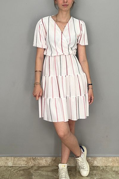 Tam Moda Rochie de damă kilos cu dungi de culoare albă