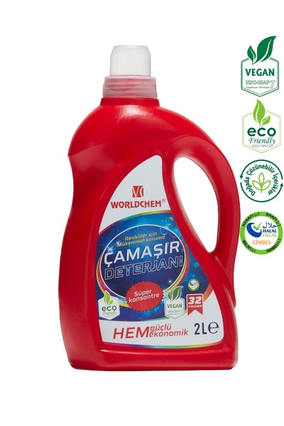 Worldchem Helal Sıvı Çamaşır Deterjanı Renkliler Için Bitkisel Çevre Dostu Konsantre Sertifikalı 2 L