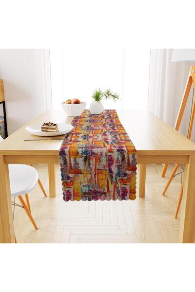 benimol Fırça Desenli Sarı Kiremit Dijital Baskılı Petek Dokuma Runner 40x140