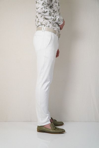 Bomonti White Flexible Yancep Thin Patterned Trousers