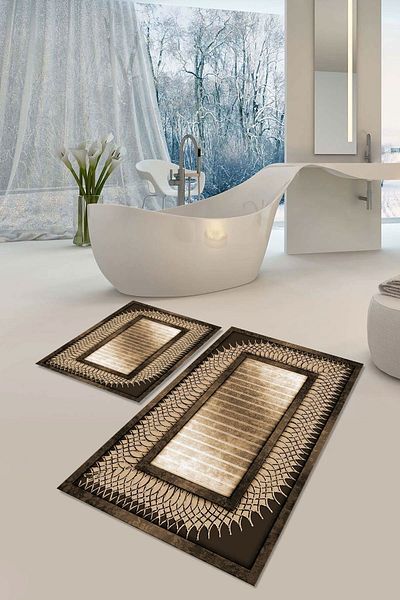 YTR HOME Αντιολισθητική βάση που πλένεται με προστασία από λεκέδες σε σκόνη Σετ 2 Σετ πατάκι μπάνιου λεκάνης τουαλέτας