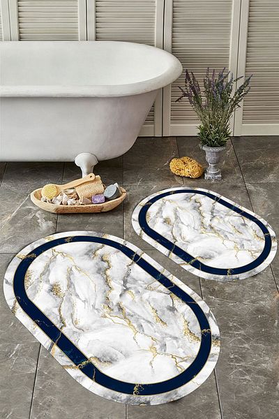 YTR HOME Αντιολισθητική βάση, πλενόμενη σκόνη, ανθεκτική σε λεκέδες, σετ 2 τεμαχίων, οβάλ χαλάκι μπάνιου