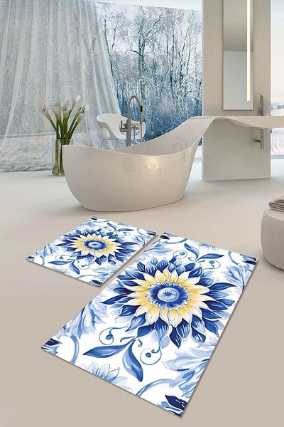 YTR HOME Αντιολισθητική βάση που πλένεται με προστασία από λεκέδες σε σκόνη Σετ 2 Σετ πατάκι μπάνιου λεκάνης τουαλέτας