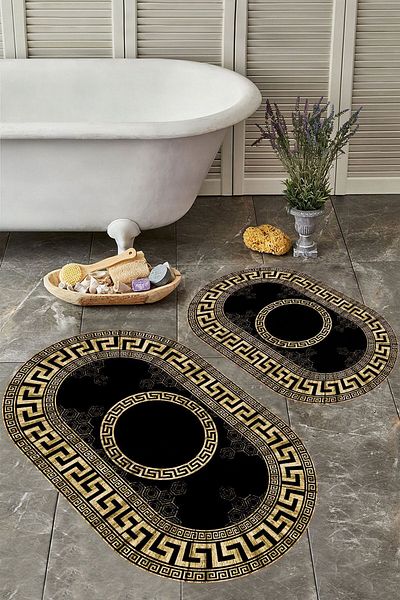 YTR HOME Non-Slip Base Washable Dust and Stain Proof Set of 2 Toilet Bowl Oval Bathroom Mat Set