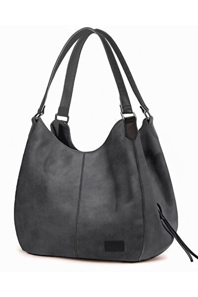 Cappadocia Vintage Geantă de umăr casual din piele PU gri antracit fumurie pentru femei Myra Geantă de mână moale